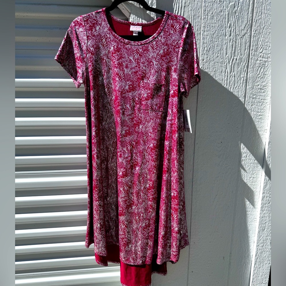 Brand New LuLaRoe S Red with Metallic Silver Paisley Print Carly Dress